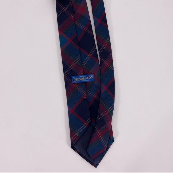 Pendleton Navy, Blue, & Red Plaid Wool Tie - Picture 2 of 2